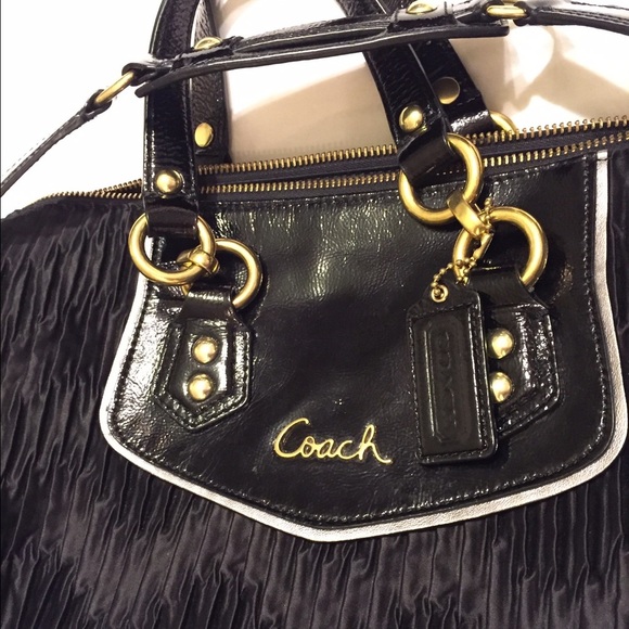 Y2K COACH Ashley Gathered Sateen Satchel Black Handbag Purse Shoulder Bag - Picture 3 of 8